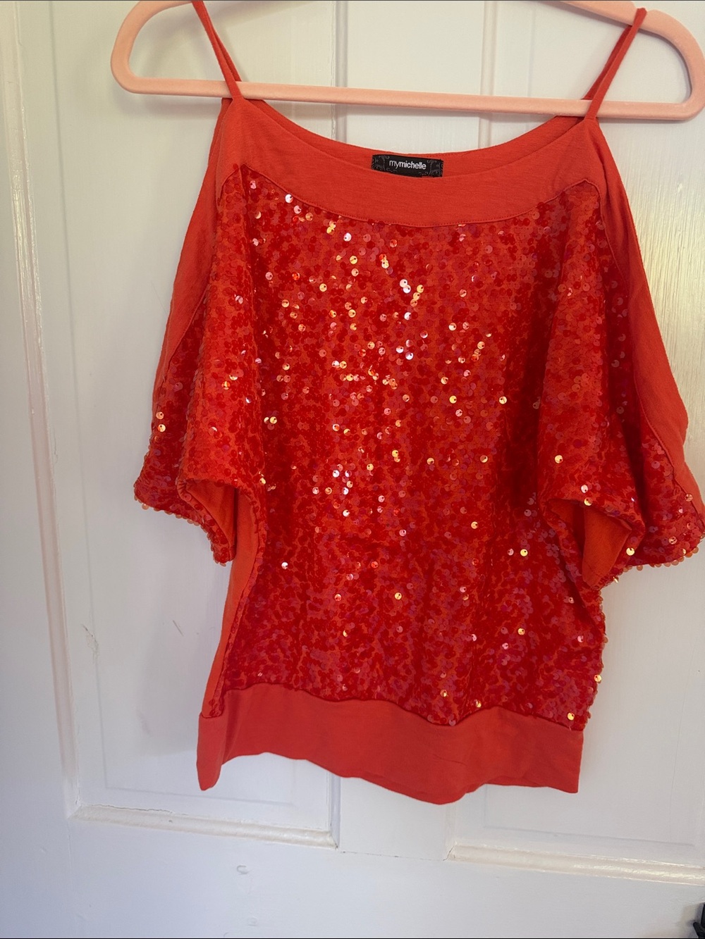 My Michelle Red Sequin Cold-Shoulder Camisole